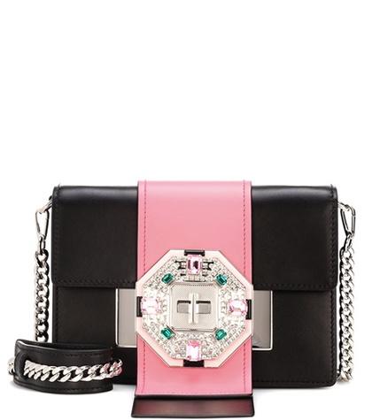 Prada Ribbon Embellished Leather Shoulder Bag