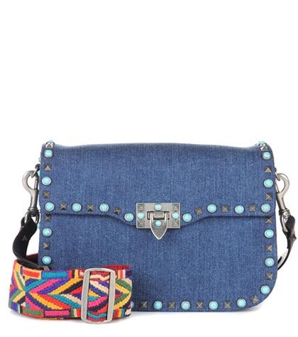 Valentino Valentino Garavani Guitar Rockstud Rolling Denim Shoulder Bag