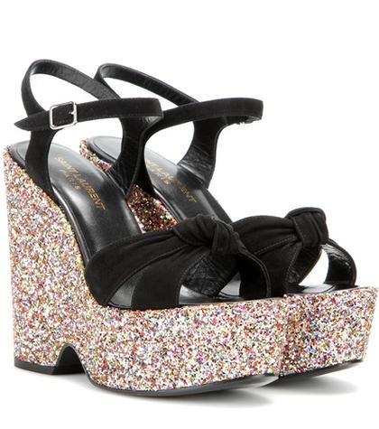 Saint Laurent Candy 85 Embellished Suede Wedge Sandals