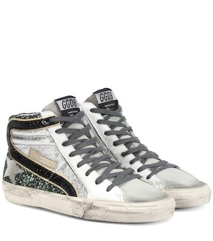 Golden Goose Deluxe Brand Slide Glitter And Leather Sneakers