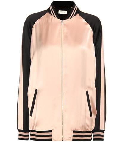 Saint Laurent Oversized Teddy Baseball Satin Jacket