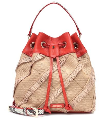 Jimmy Choo Juno Leather And Raffia Bucket Bag