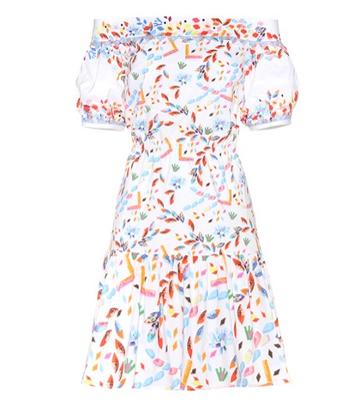 Adidas By Stella Mccartney Printed Cotton Off-the-shoulder Dress