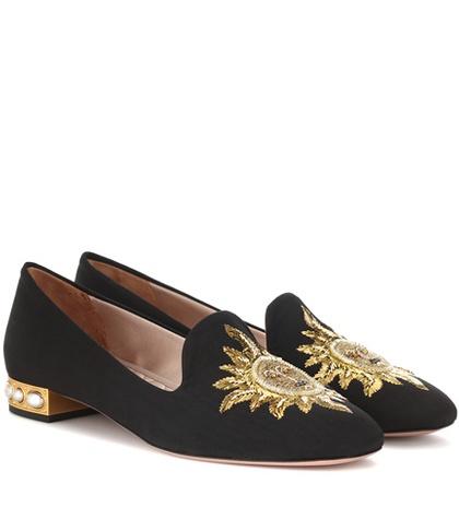 Aquazzura Embroidered Moire Loafers