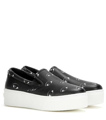 Kenzo Platform Printed Leather Slip-on Sneakers
