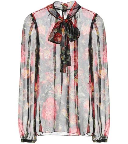 Dolce & Gabbana Printed Silk Pussy-bow Blouse
