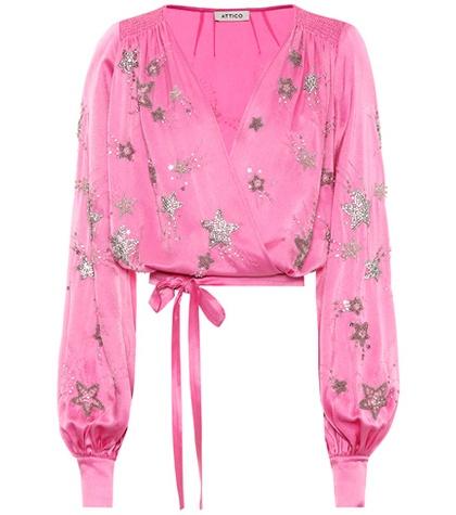 Attico Embellished Satin Wrap Top