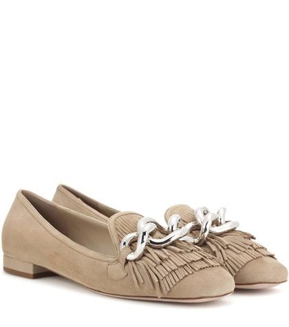 Prada Embellished Suede Loafers