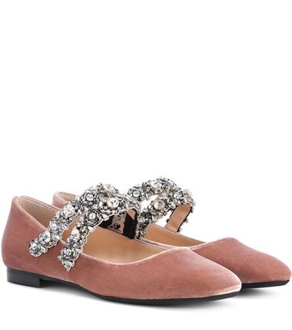 N21 Kukka Embellished Velvet Ballerinas