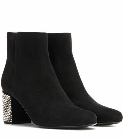 Saint Laurent Embellished Suede Ankle Boots