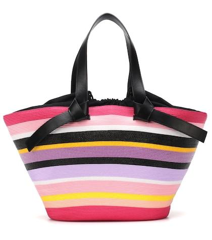 Gucci Striped Leather-trimmed Tote