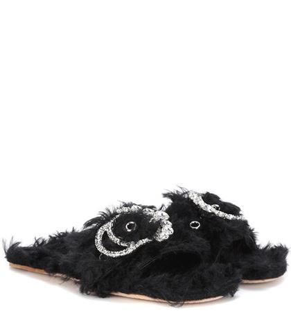 Miu Miu Embellished Faux Fur Slides