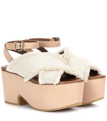 Fendi Canvas And Leather Platform Sandals