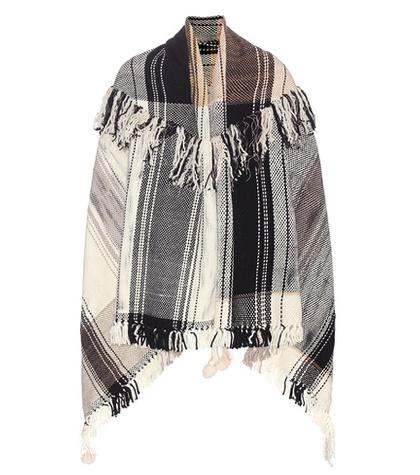 M. Patmos Check Fringed Wool Cape