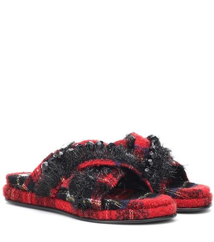 Simone Rocha Embellished Tartan Slides