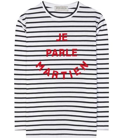 Tre Ccile Striped Cotton Jersey Top With Appliqué