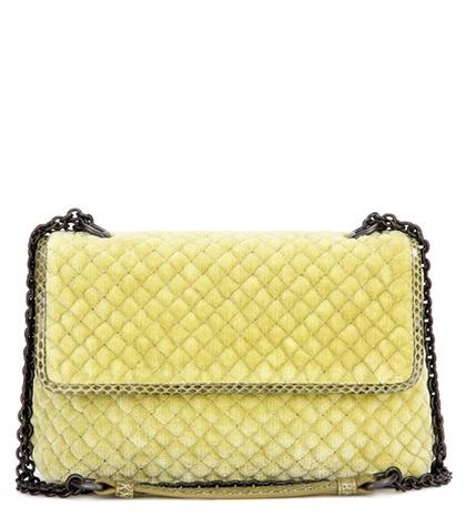 Bottega Veneta Baby Olimpia Quilted Velvet And Snakeskin Shoulder Bag