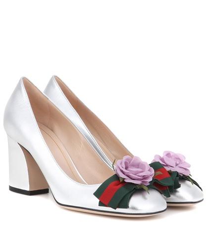 Gucci Embellished Metallic Leather Pumps