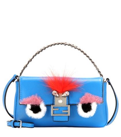Fendi Micro Baguette Fur-trimmed Leather Shoulder Bag
