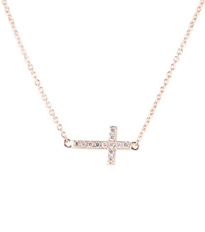 Sydney Evan Mini Cross 14kt Rose Gold Necklace With Diamonds