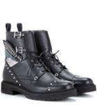 Fendi Embellished Leather Combat Boots