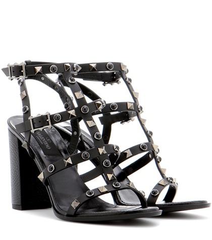 Bottega Veneta Valentino Garavani Rockstud Rolling Noir Leather Sandals