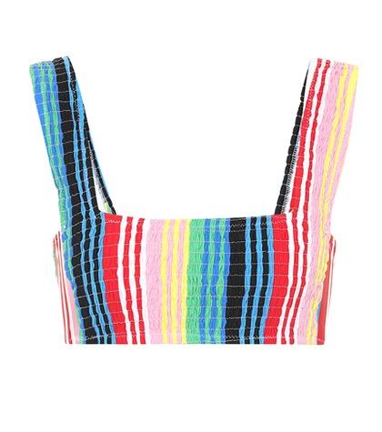 Diane Von Furstenberg Striped Smocked Bikini Top