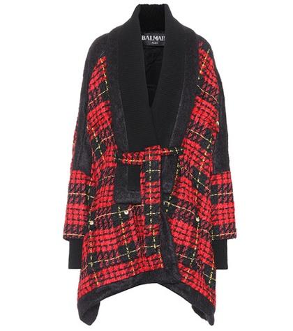 Balmain Wool-blend Plaid Coat