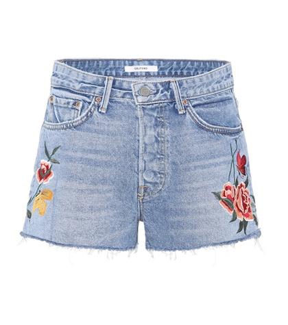 7 For All Mankind Cindy Embroidered Denim Shorts