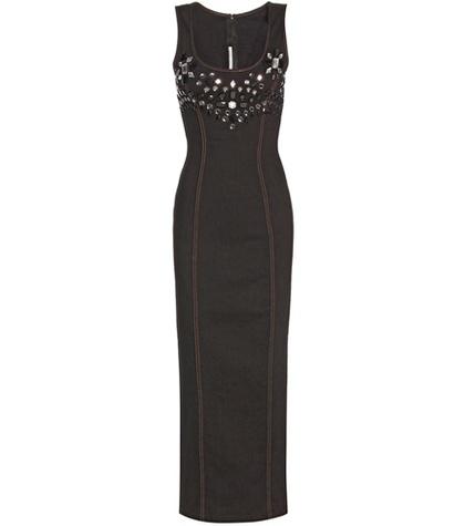 Balenciaga Embellished Cotton Twill Midi Dress