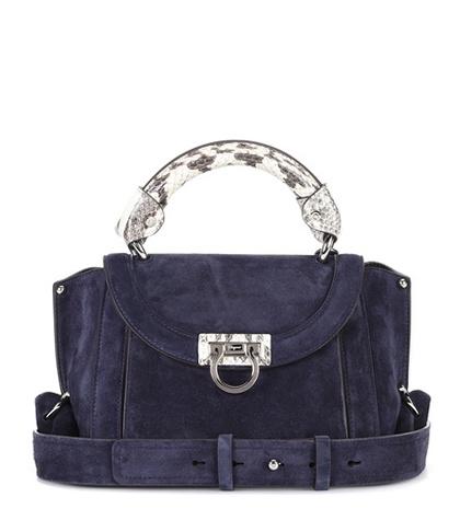Salvatore Ferragamo Snakeskin-trimmed Suede Shoulder Bag `
