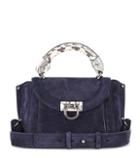 Salvatore Ferragamo Snakeskin-trimmed Suede Shoulder Bag `