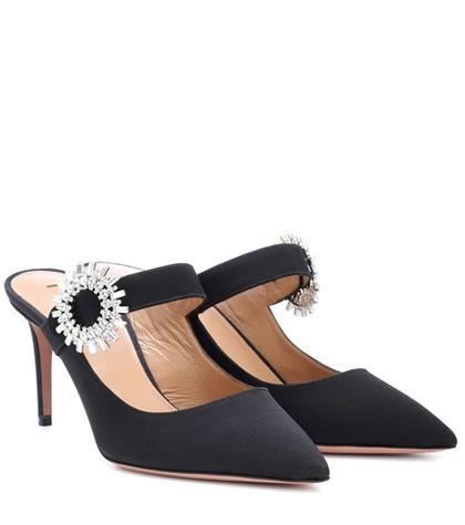 Aquazzura Crystal Blossom 75 Grosgrain Mules