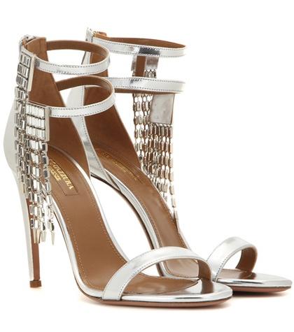 Aquazzura Embellished Metallic Leather Sandals