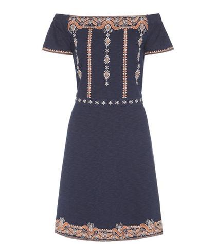 Tory Burch Nell Embroidered Cotton Off-the-shoulder Dress