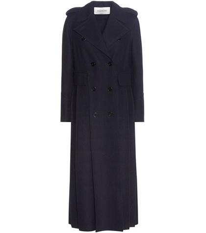 Valentino Double-breasted Pleated Wool Coat