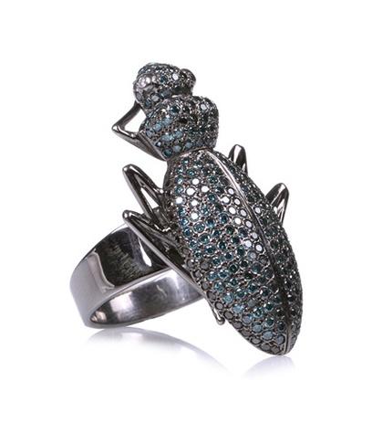 Irene Neuwirth 18kt Rose Gold Beetle Ring With Blue And Black Diamonds