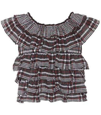 Ganni Charron Plaid Seersucker Top