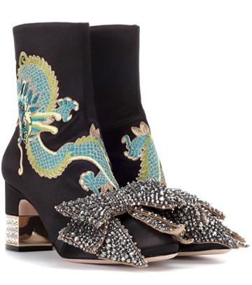 Gucci Embroidered Satin Ankle Boots