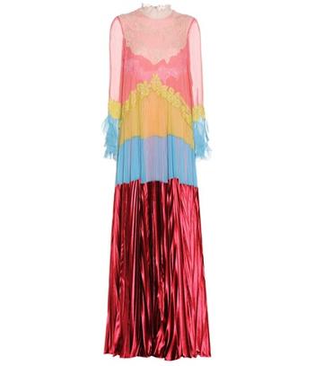 Valentino Pleated Dress With Lace And Chiffon