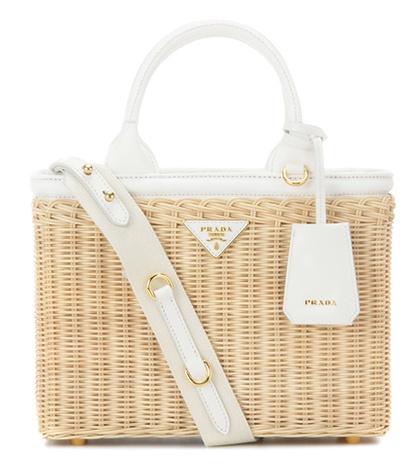 Prada Wicker And Canvas Bag