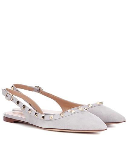Valentino Garavani Valentino Garavani Rockstud Suede Slingback Ballet Flats