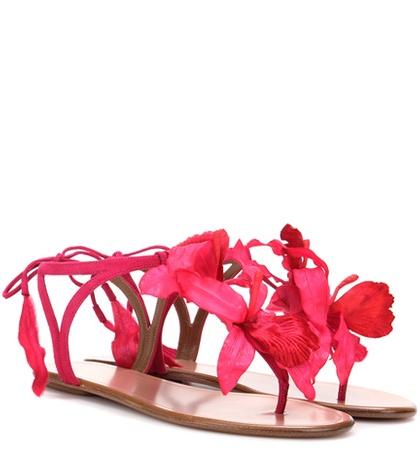 Aquazzura Flora Embellished Suede Sandals