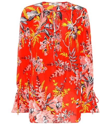 Diane Von Furstenberg Floral Silk Tie-neck Blouse