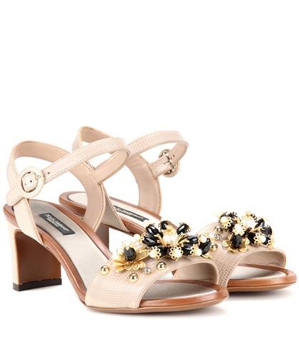 Tory Burch Embellished Embossed Leather Sandals