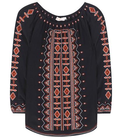 Prada Jessie Embroidered Silk Tunic Blouse
