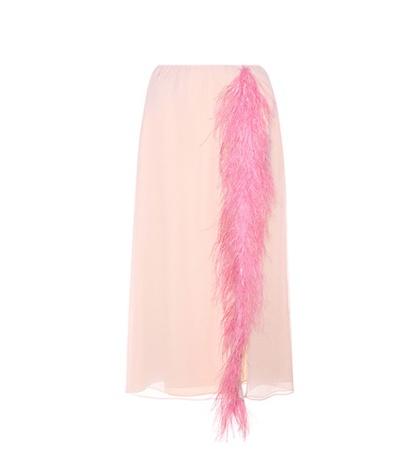 Prada Feather-trimmed Silk Skirt