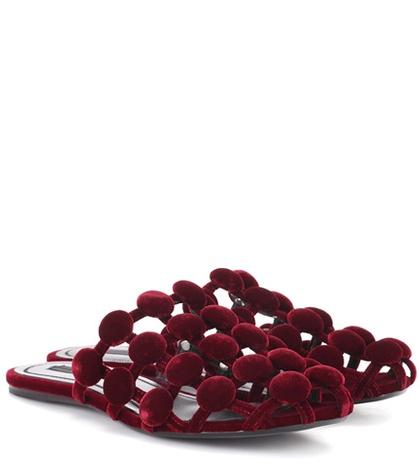 Off-white Velvet Slip-on Sandals