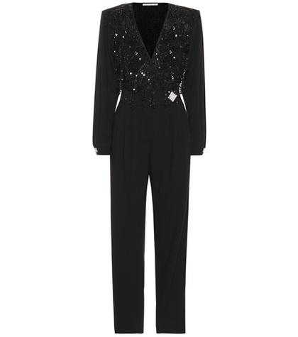 Alessandra Rich Embellished Stretch Wool Jumpsuit