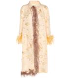 Prada Embellished Silk Coat With Feather Trim